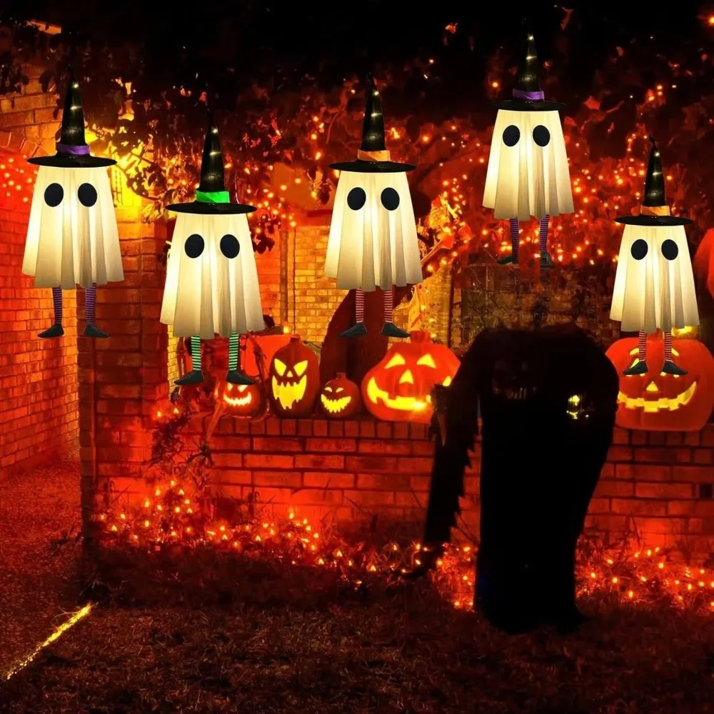 

Scary Luminous Halloween Hanging Ghost Flashing Floating LED Specter with Witch Hat Halloween Hanging Ornament Porch