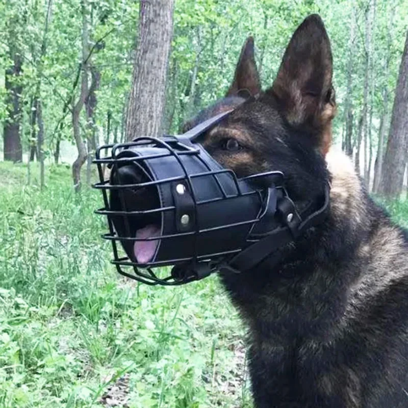 

Anti-Bite Dog Mouth Cage Adjustable Metal Leather Mask German Shepherd Doberman Rottweiler Dog Training Muzzle Dog Accessories