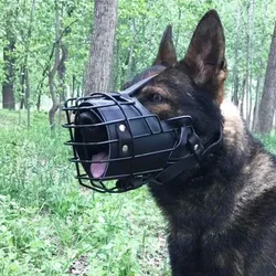 Anti-Bite Dog Mouth Cage Adjustable Metal Leather Mask German Shepherd Doberman Rottweiler Dog Training Muzzle Dog Accessories