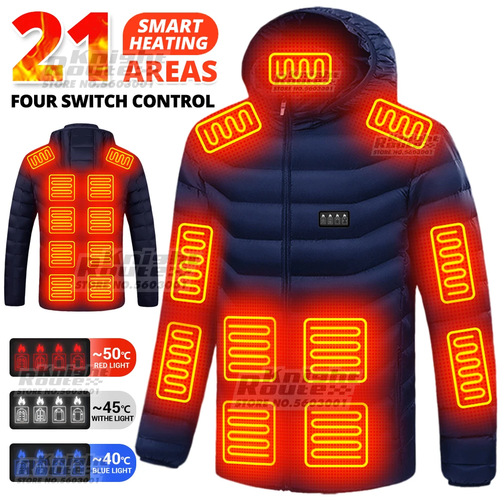 21 Areas Heated Jacket Electric Winter Men\'s Women\'s USB Heating Jacket Heated Vest Moto Warm Coat Ski Hiking Camping Fishing