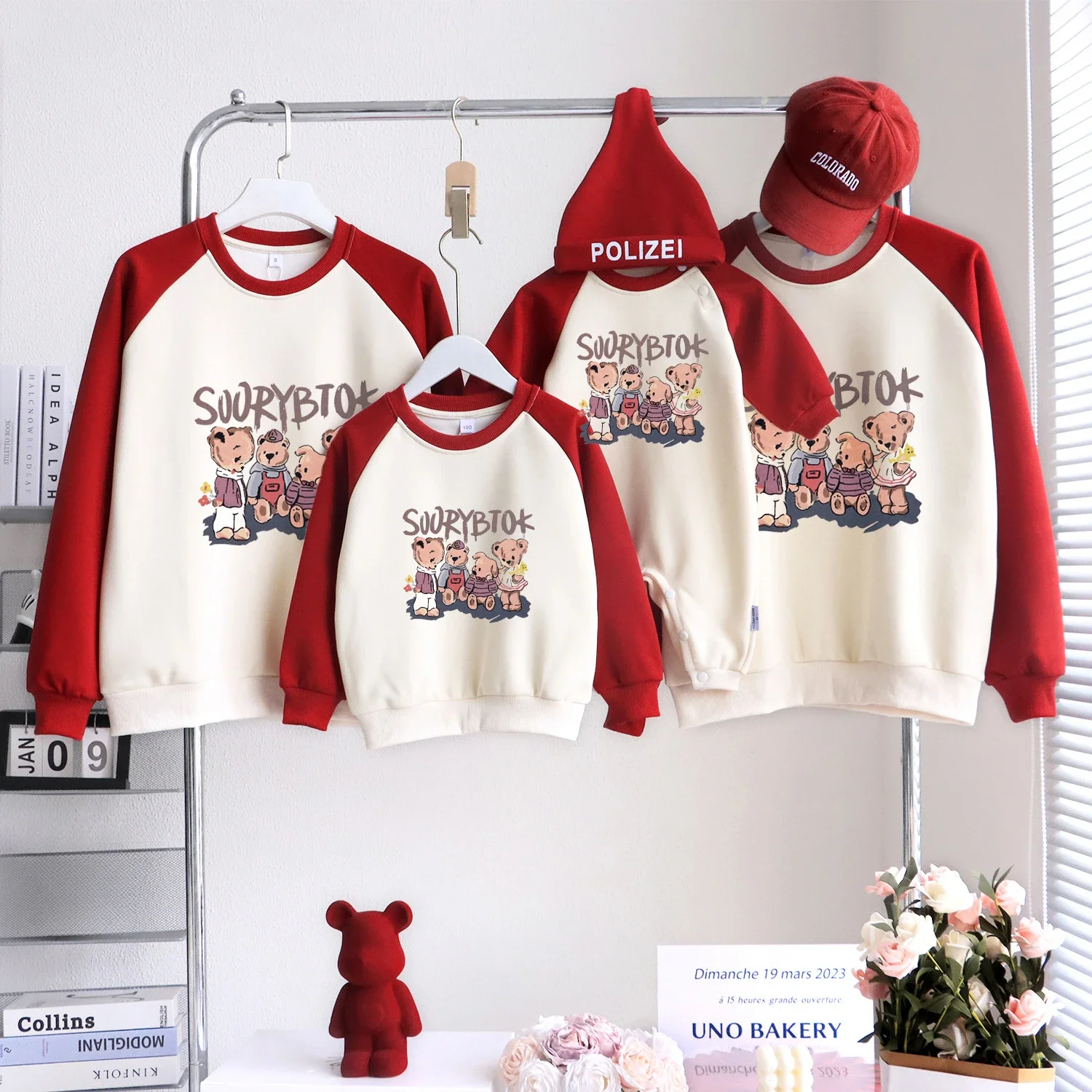 

New Year Family Cute Clothing Tops Parent-child Bear Sweatshirts Baby Infant Funny Romper Mother Father and Daughter Son Clothes