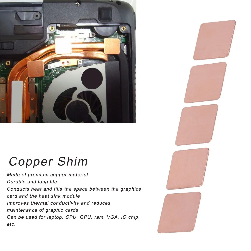 20Pcs 20*20mm Copper Shim 0.3/0.5/0.8mm Thickness Optional Strong Thermal Conductivity Copper Heat Sink Pad CPU Heat Sink Shim