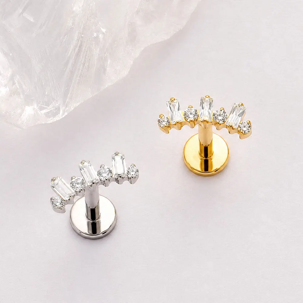 ZOOR ASTM F136 Titanium Ear Helix Conch Piercing with CZ Top Cartilage Tragus Earrings Ear Lip Studs Tongue Nail Jewelry