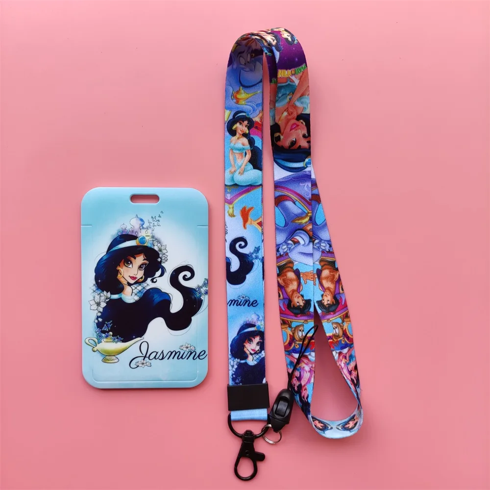 Disney Jasmine Princess Identification Card Holder lanyards Cartoon Aladin Card Case ID Badge Holders Business Retractable Clip