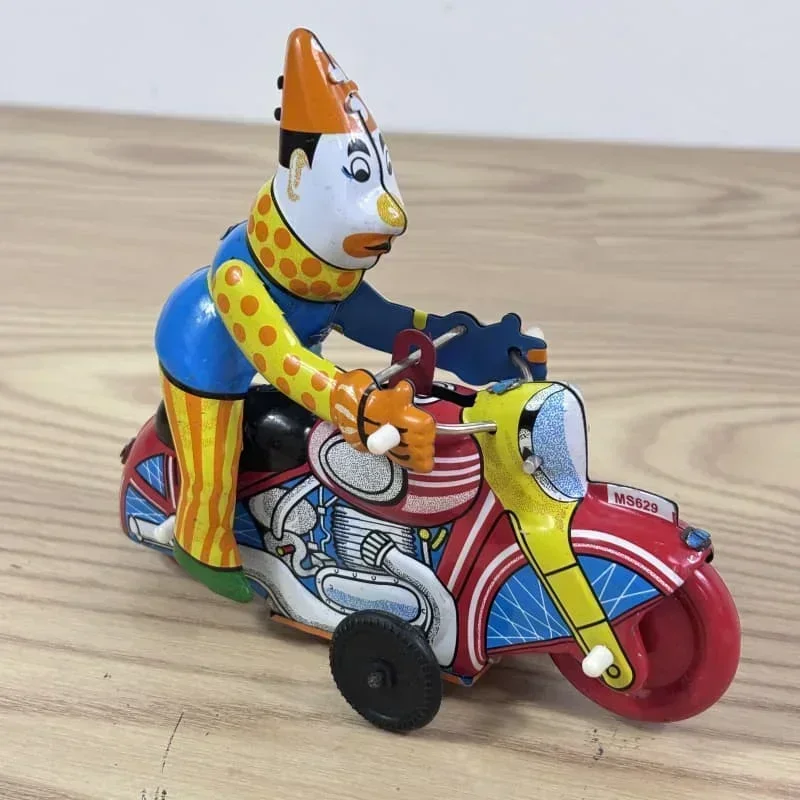

Wind up toy Metal Adult Collection Retro Tin clown on a moroncycle show figure acrobatics Clockwork vintage toy gift