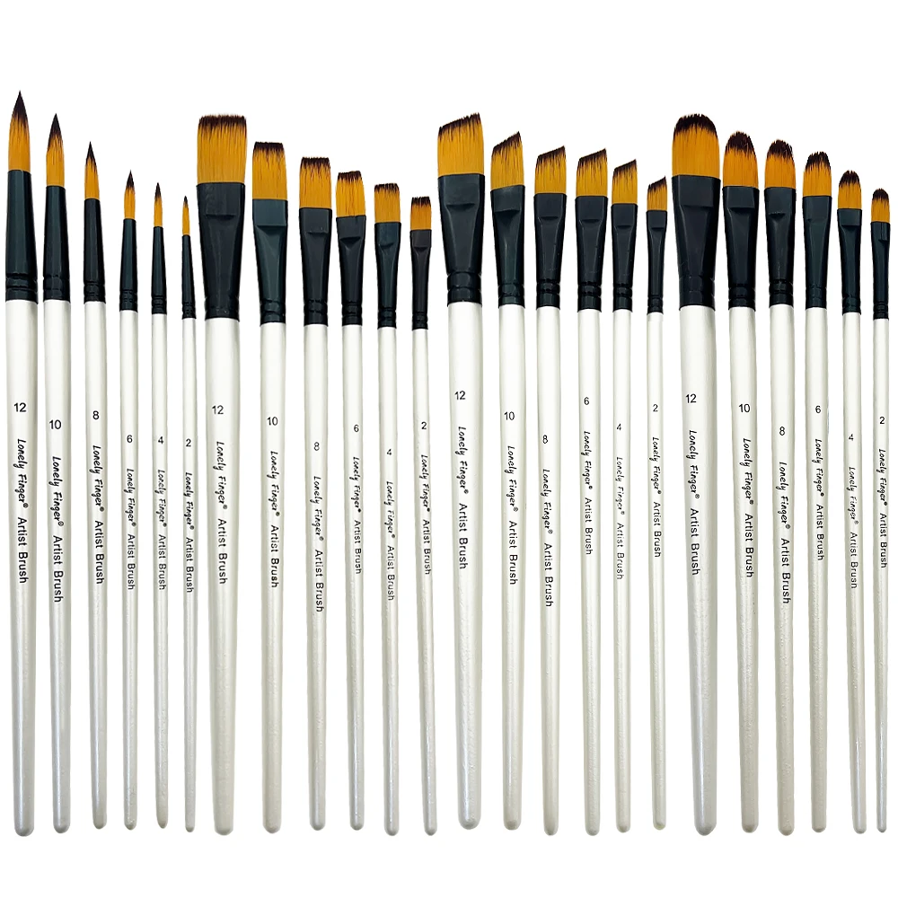 6/24pcs Professional Artist Paint Brush Set Various Different Shapes for Oil, Acrylic, Watercolor, Gouache Painting