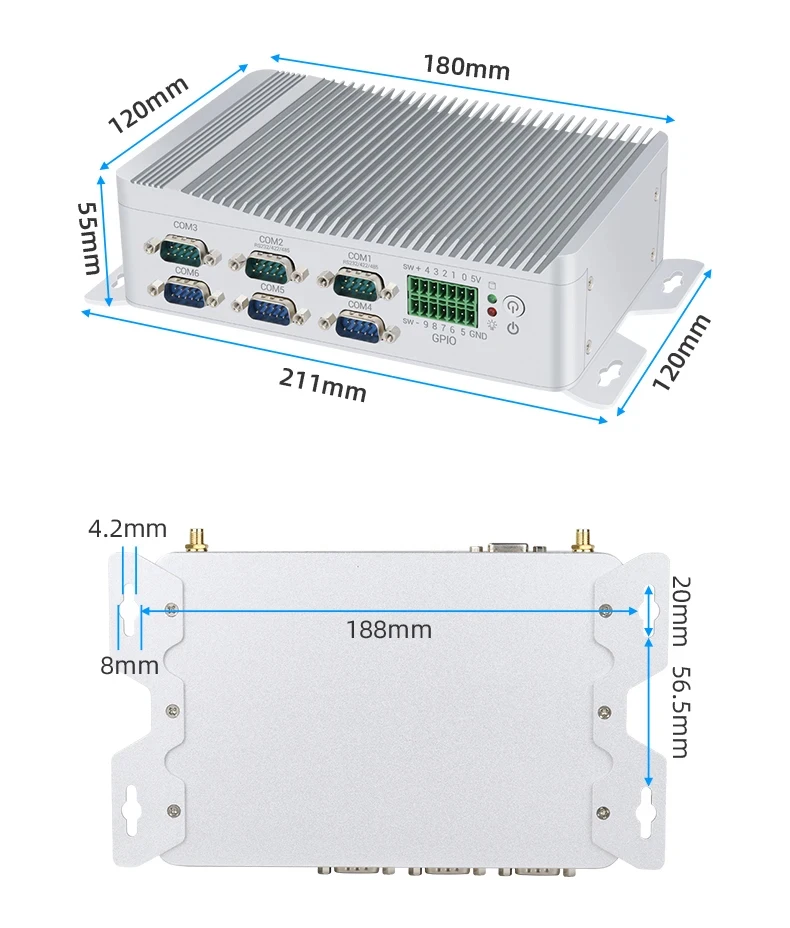 XCY Fanless IPC Intel N100 J1900 procesador de i3-6157U 6x puertos serie GPIO 6xUSB HDMI VGA SIM ranura 4G módem WiFi Win10/11