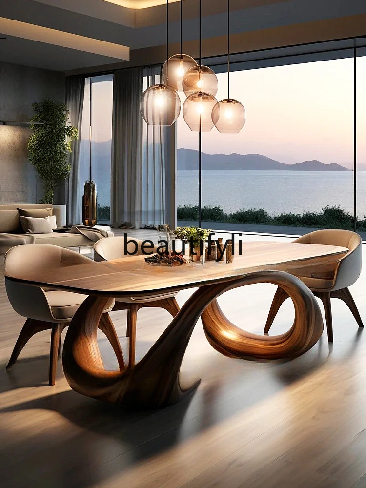 Italian arc dining table medieval design creative modern designer long table rounded corner table special-shaped dining table