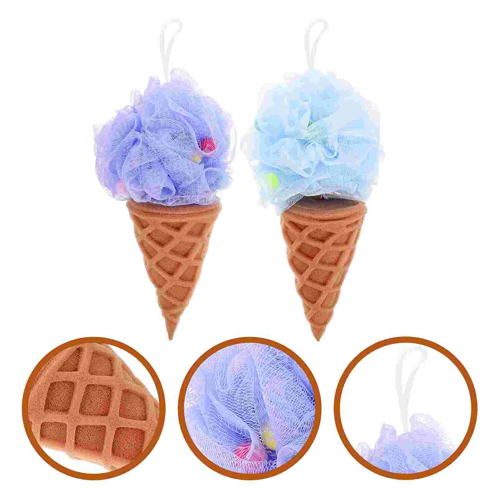 2 Pcs Ice Cream Child Toy Bath Ball Scrubber or Body Wash Sponge Elastic Loofah