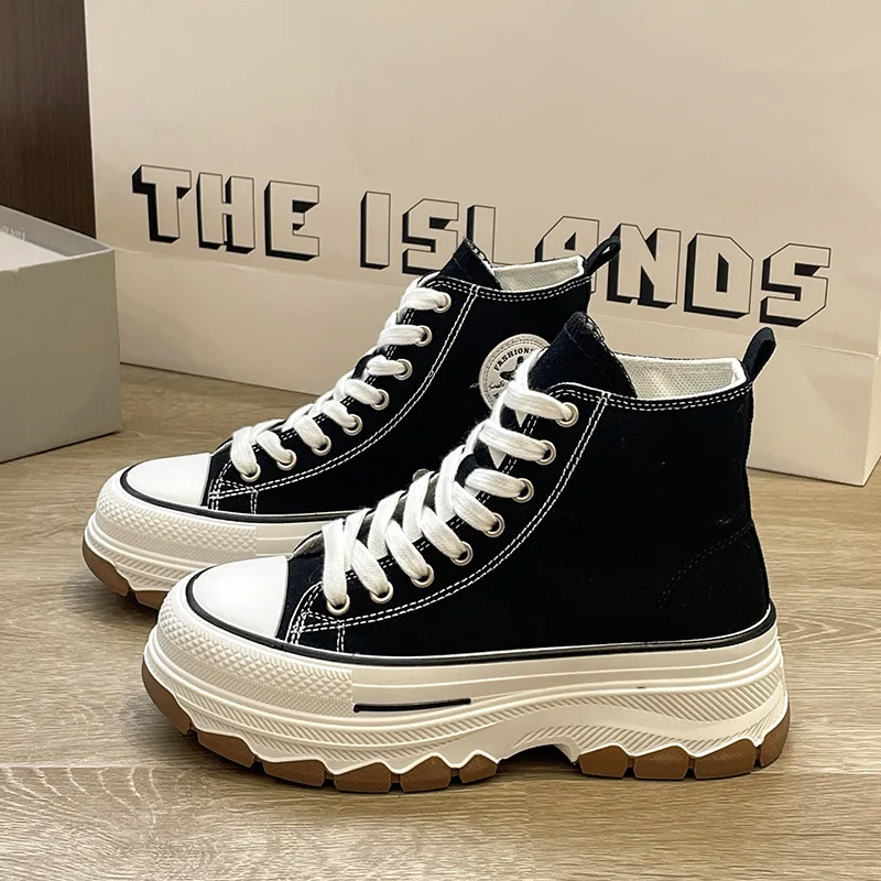 Neue Damen High-Top Sneakers mit Schnürung, Lässige Plateau-Schuhe für Männer, Rutschfeste, Verschleißfeste Frühlings-Canvas-Schuhe für Frauen