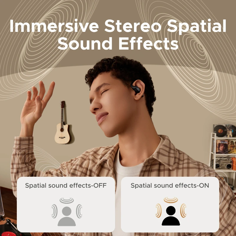 سماعات أذن مفتوحة، سماعات أذن TWS True-Wireless Bluetooth 6.0 سماعات أذن لاسلكية، صوت مسكن، تشغيل 30 ساعة