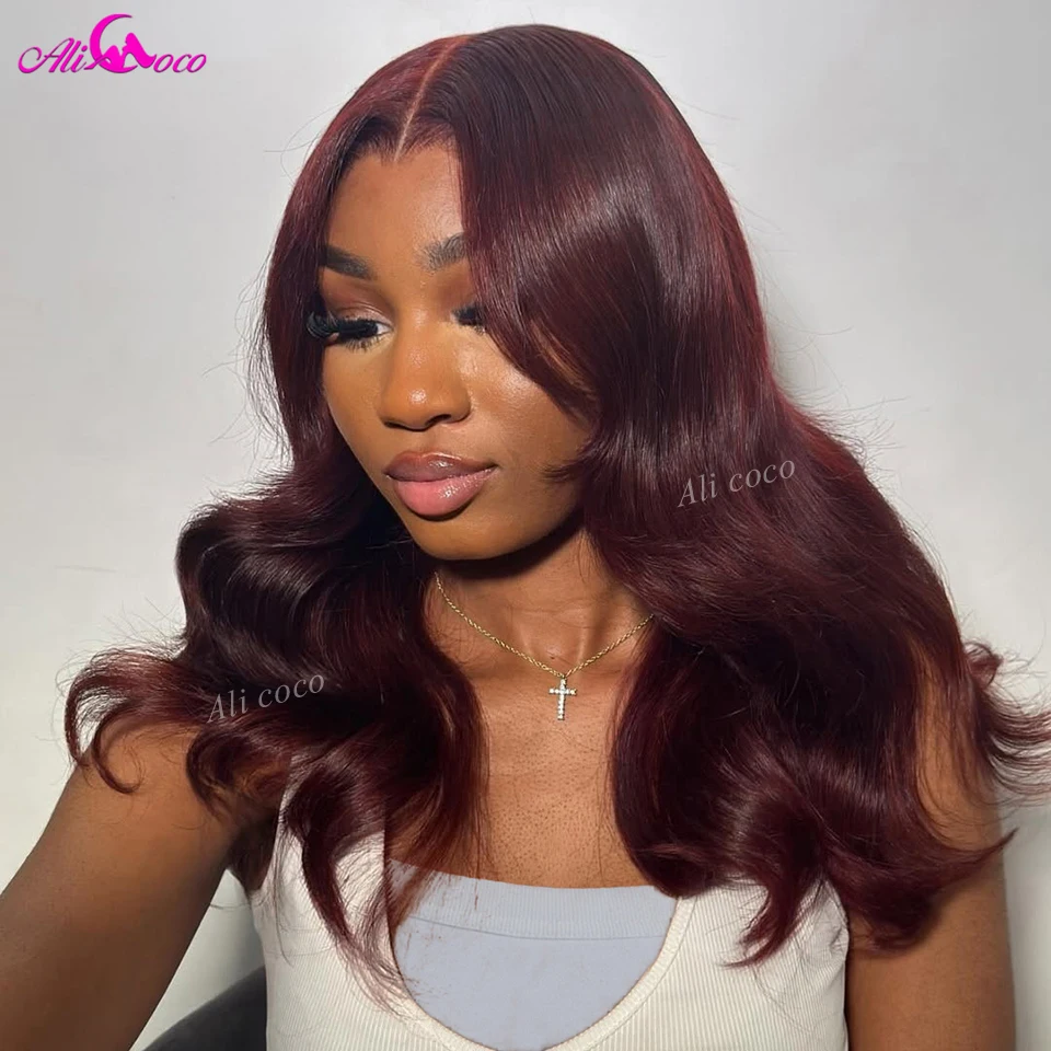 

Dark Reddish Brown Body Wave 13x6 Lace Frontal Human Hair Wig 13x4 Transparent Lace Frontal Wig for Women 180 Density