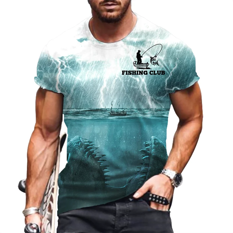 Fashion Fishing Pattern Men's T-Shirts Summer Beach Casual Short Sleeve 3d Printing Male Tee 6XL Plus Size Street Hip Hop Tops