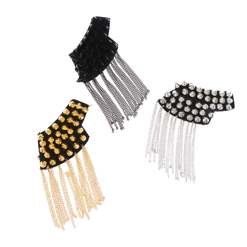 1Pc Fashion Shoulder Epaulets Vintage Spike Rivet Tassel Epaulet Shoulder Boards Badge Brooches Women Men Clothing Accessories.