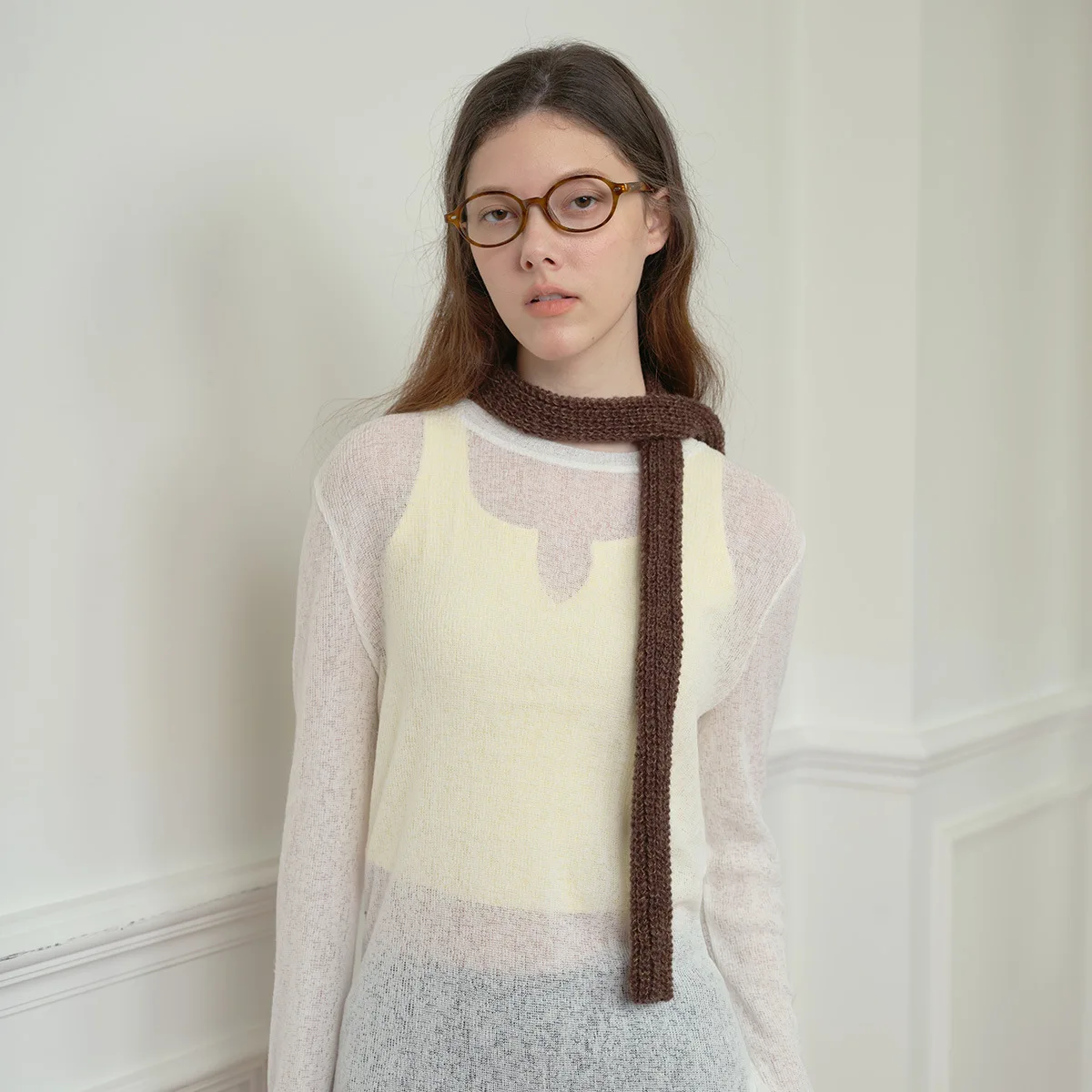 Kurzer Schal für Damen, Wollmischung, einfarbig, dünn gestrickt, Schlauch-Halswärmer, modisches Accessoire
