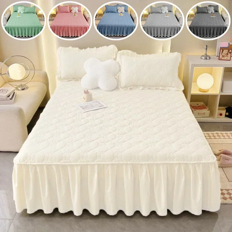 1PC Thickened Bed Skirt Solid Color Bed Cover Quilted Mattress Protector Покрывало Skin-friendly Bedspread (No Pillowcase)