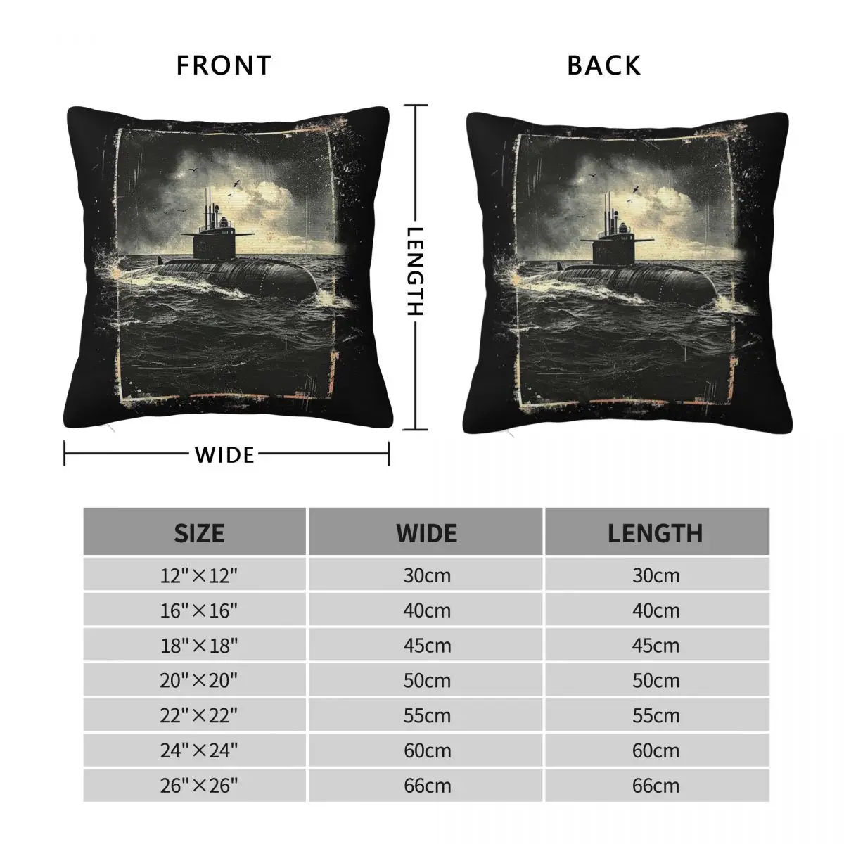 Navy Submarine Uboat Game Square Pillowcase Polyester Linen Velvet Printed Zip Decorative Car Cushion Case