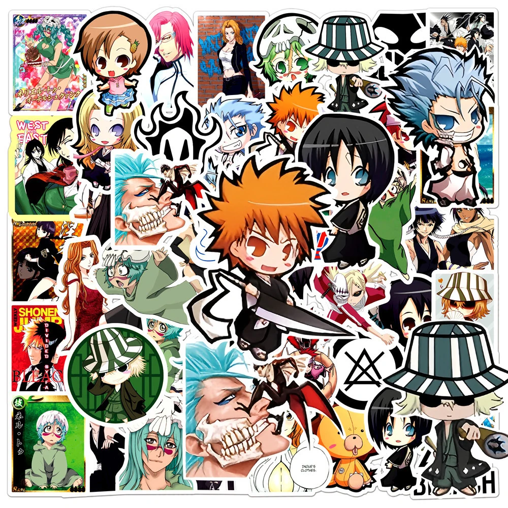 10/30/50pcs Cool Bleach Anime Stickers Kurosaki Ichigo Rukia Cartoon Sticker DIY Skateboard Phone Graffiti Decals Wholesale