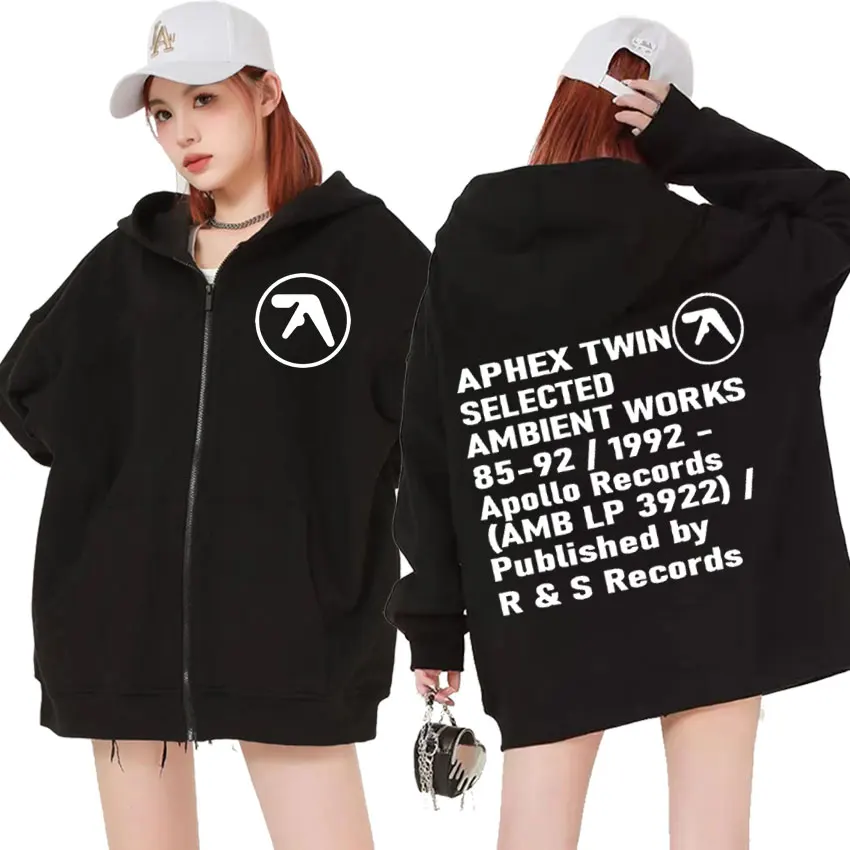 Aphex Twin Ambient Works Records Zip Up Hooded Men Women Harajuku Hip Hop Punk Jackets Sweatshirts Fashion Casual Zipper Hoodies