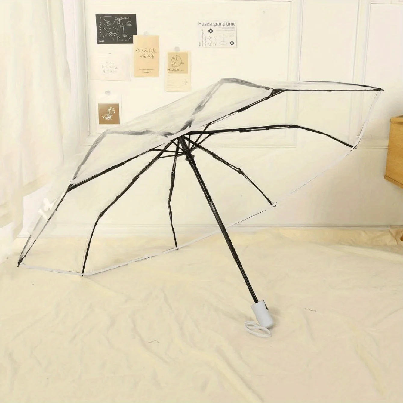 1pc-Transparent Umbrella Folding Automatic Open and Close Umbrella Mori Three-Fold Student Sunny Umbrella