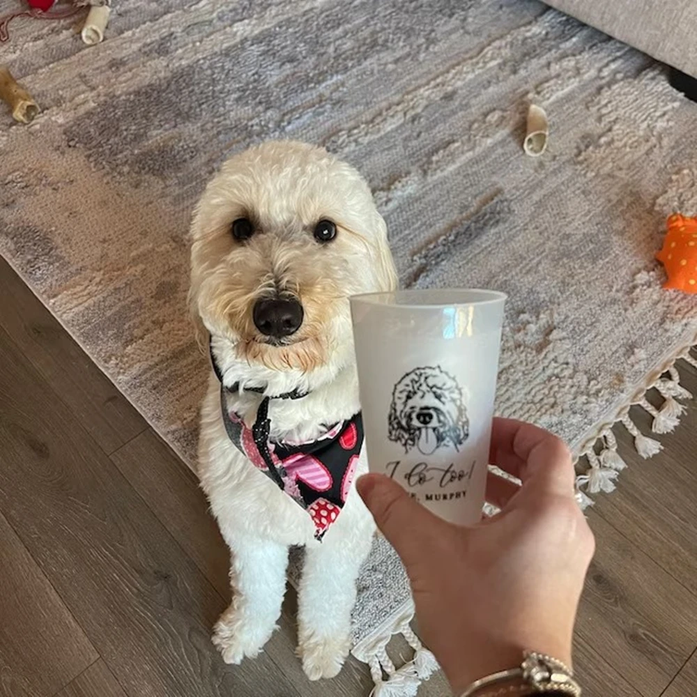 Custom Illustrated Dog Frosted Cups, Modern Wedding Cups, Custom Dog Wedding Cups, Pet