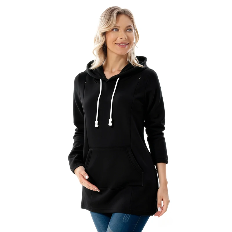 Maternity Nursing Hoodie Autumn Winter Long Sleeve Multiple Colors Hooded Soft Warm Casual Loose Lactation For Pregnant Women