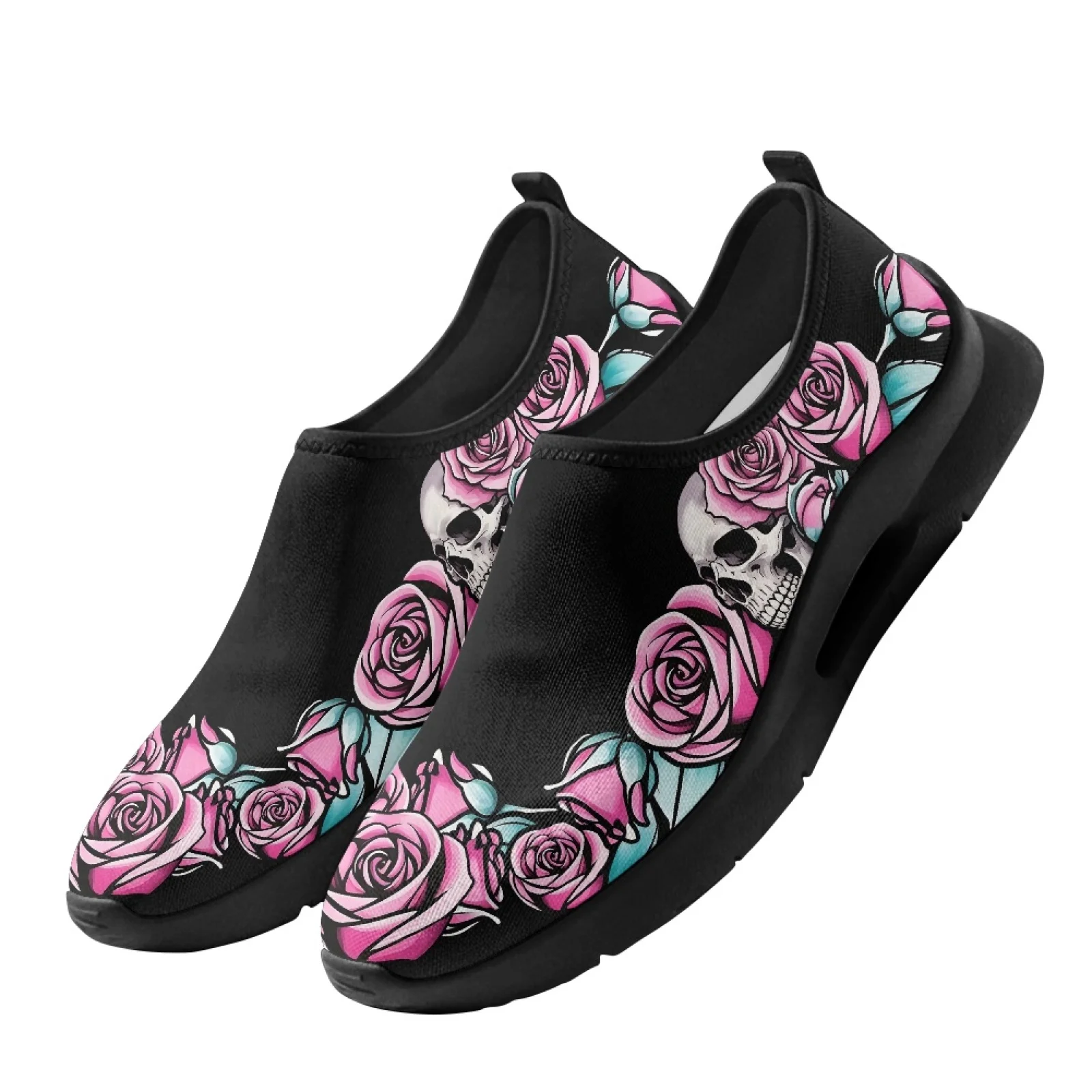 PENSTROLL Skull Pink Rose Comfortable Casual Walking Shoes for Men Work Summer, Slip on Casual Shoes