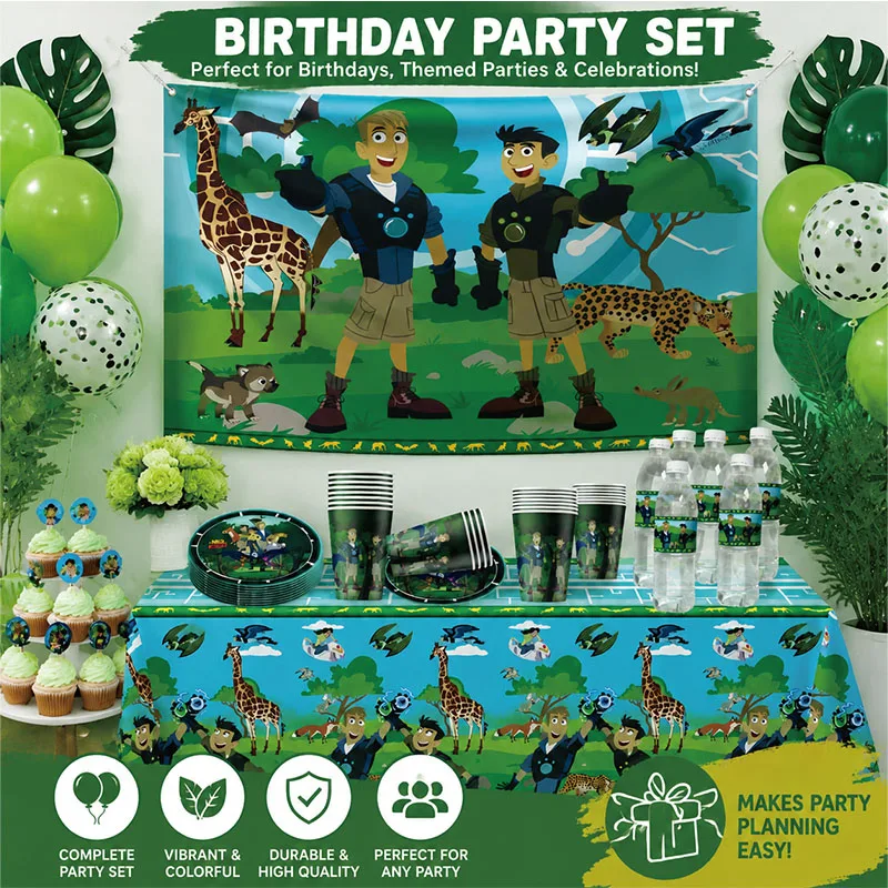 Kit de Décorations Thème Wild Kratts pour Fêtes – Ensemble Jetable Portable pour Pique-niques, Halloween, Noël, Anniversaires et Célébrations