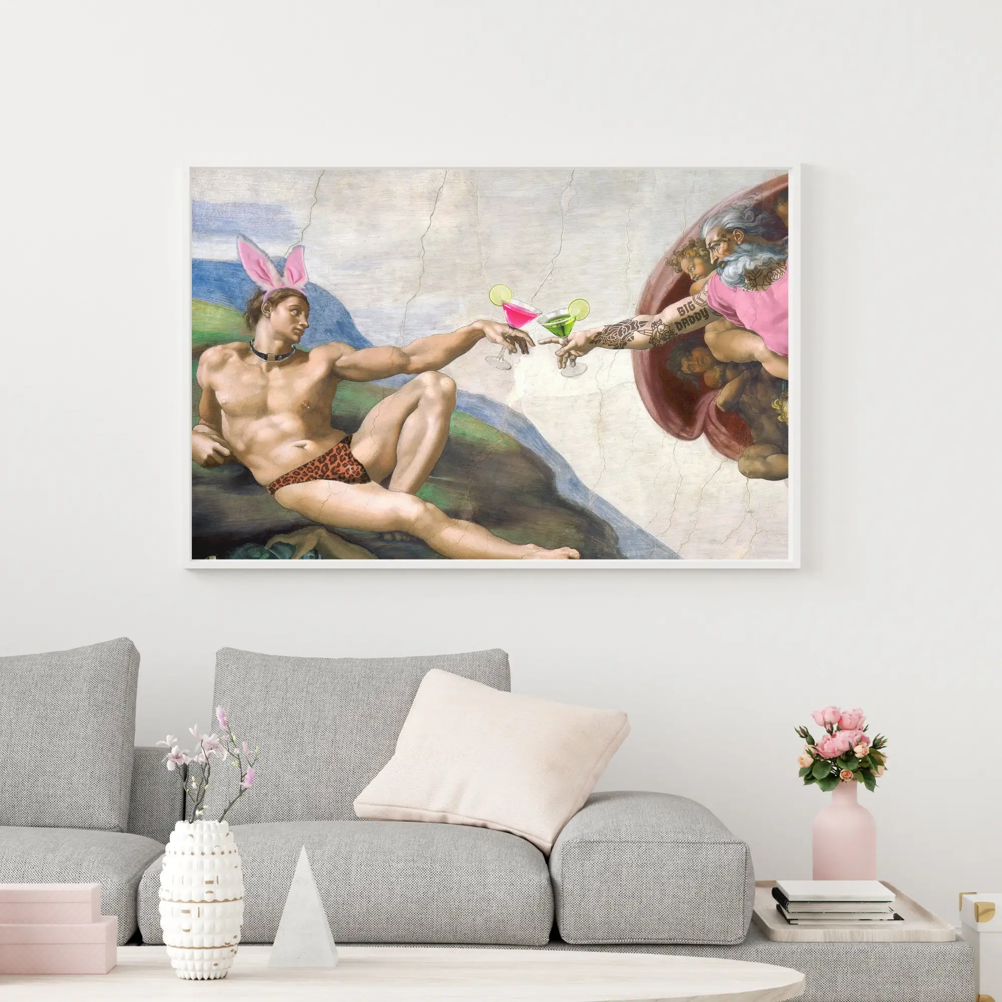 Creation of Adam Eccentric Weird Art Canvas Painting Print Funny Vintage Altered Art Home Decor Picture For Living Room