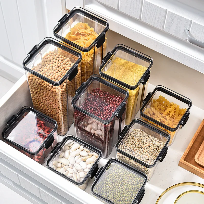 2/4pcs Kitchen Airtight Box Set Grain Sealed Jars Stackable Drawer Spice Containers Fridge Fresh Keep Boxes Seasoning Set Tank