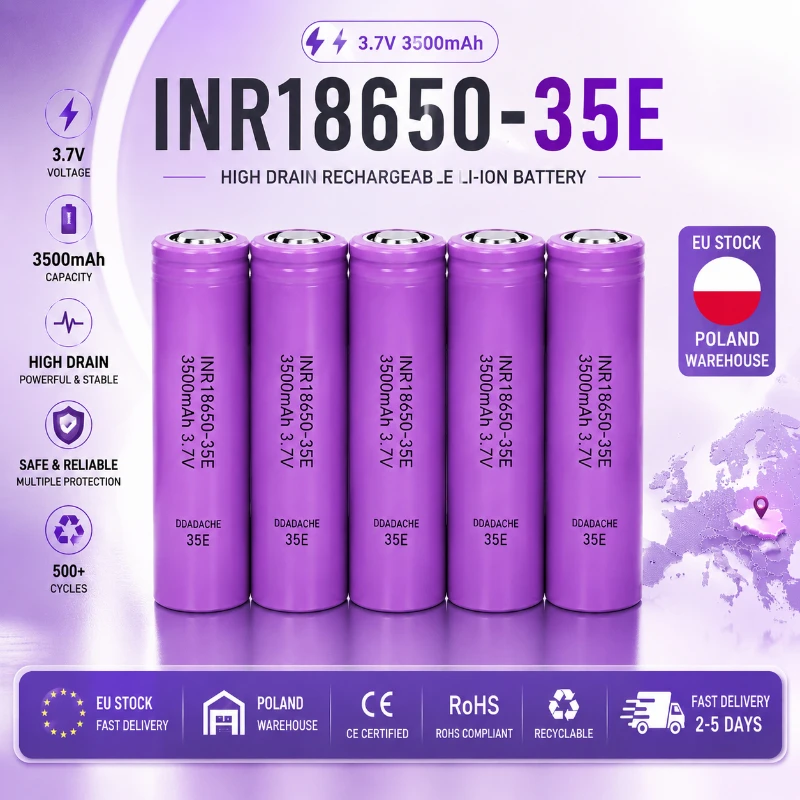 3500mAh 18650 Akku 3,7V Wiederaufladbare Lithium-Ionen-Zelle INR18650-35E Hohe Kapazität Echte Kapazität Lange Lebensdauer 500+ Zyklen für LED-Taschenlampen, Laptops, Powerbanks und Elektronische