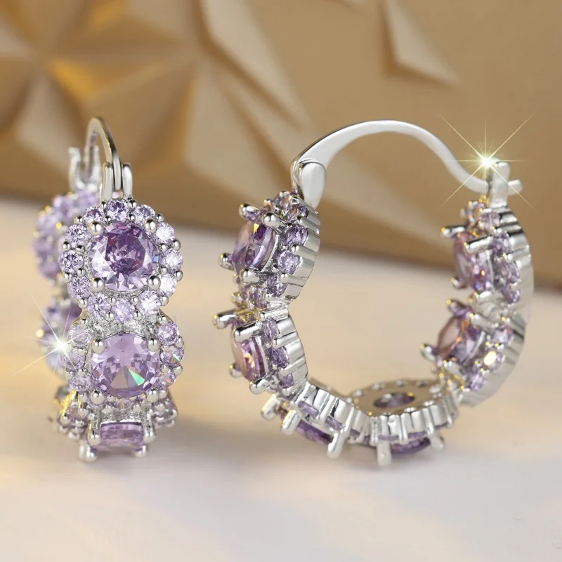 European and American New Full Circle Zircon Square Ear Buckle Women's Multi Color Klein Personalized Style Accessories