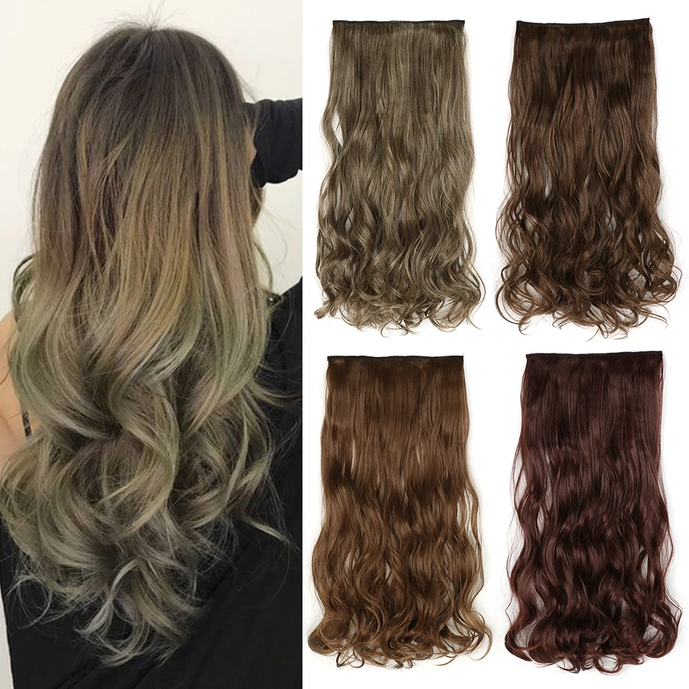 Synthetic Extensions Cruly One Piece 5 Clip in Hairpiece High Temperature Fiber Fake Hairpieces For Women