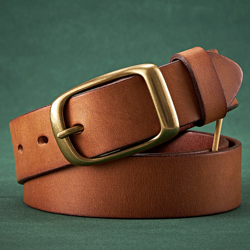3.3CM Fashion Male Cowhide Genuine Leather Belt Luxury Embossing Designer Belts Men Copper Buckle Jeans Strap For Man Cowboy