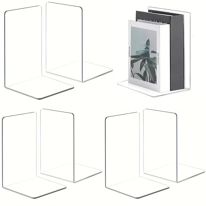 

4/12 Pack Clear Acrylic Display Stands, Space-Saving Desktop Bookends, PMMA Material, for Office, Home & Retail Decor