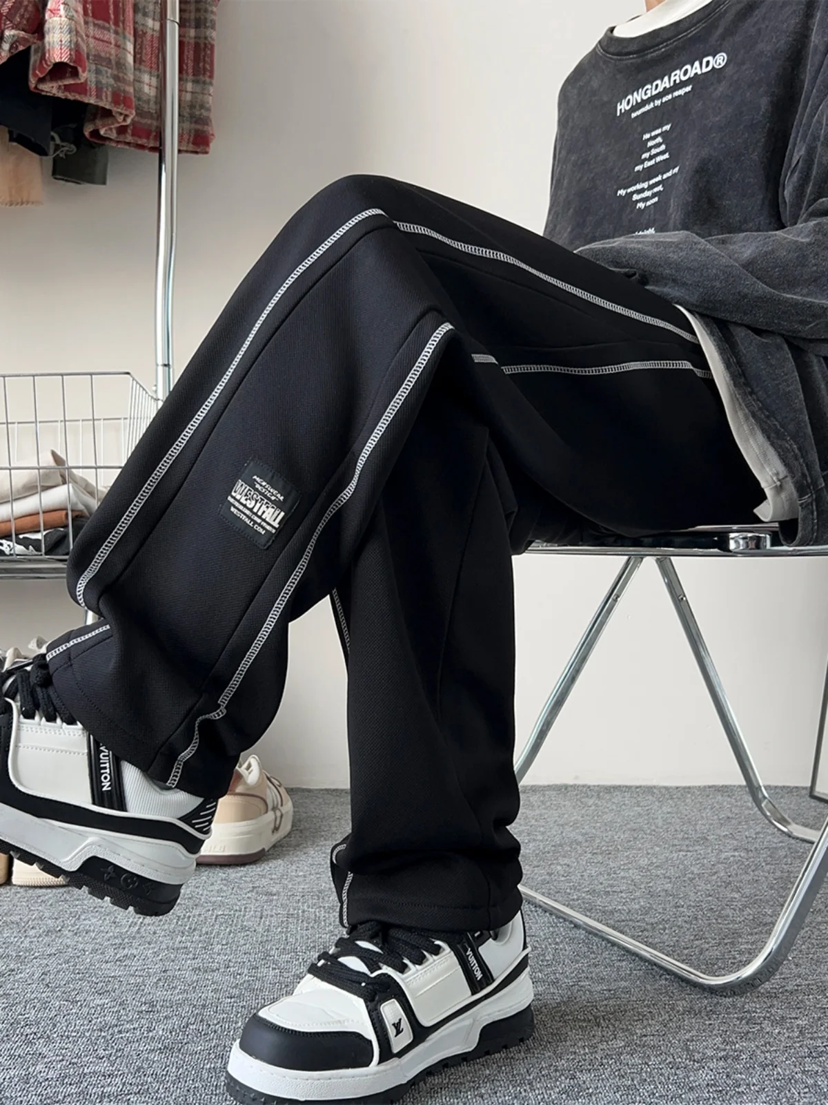 

American Sle Baskeall Sport Pants Men's Spring Trendy Loose Straight Leg Casual Long Trousers Youthful Dync Sle