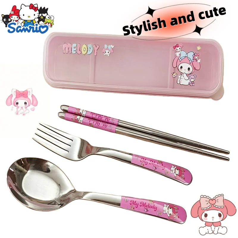 طقم أدوات مائدة محمولة برسوم كرتونية لطيفة من ماي ميلودي مكون من ثلاث قطع للطلاب والبنات، هدية عيد ميلاد كاواي للأصدقاء #1