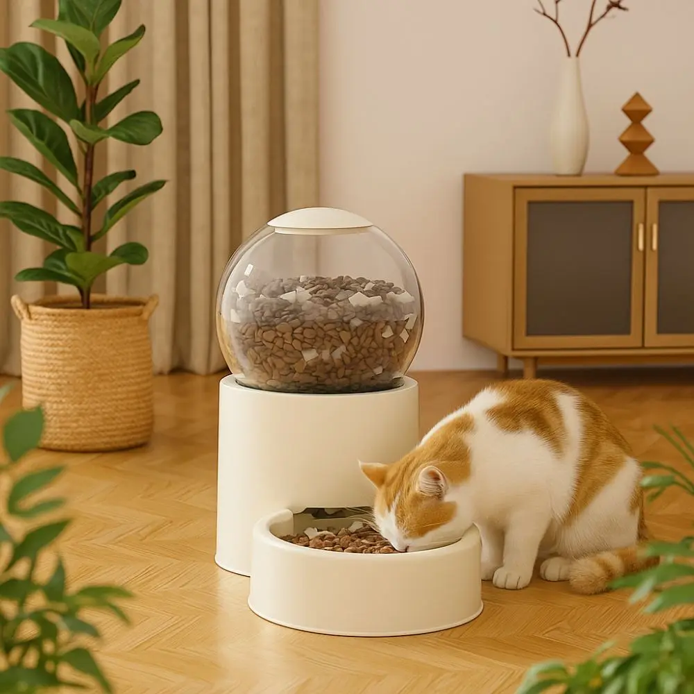 Large Capacity Automatic Pet Feeder Plastic Neck Protection Pet Food Bowl Leakproof Visual Window Cat Feeder Bowl For Cats Dogs