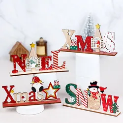 Christmas Wooden Decorations Creative Santa Claus Snowman Elk Letter Ornaments Xmas Home Holiday Desktop Ornaments