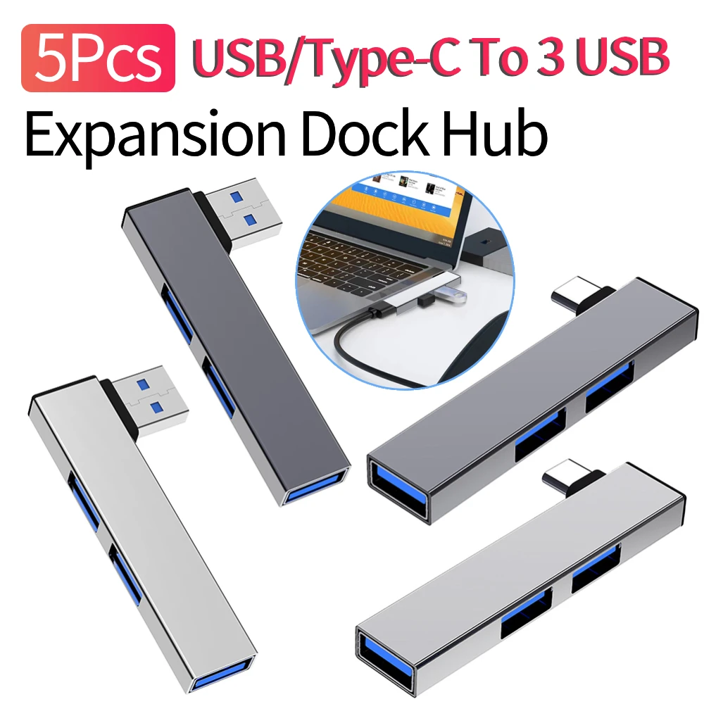 

5 шт. 3 в 1 док-концентратор расширения OTG USB 3.0/Type-C 3.0 к 3 USB док-станции Скорость 5,0 Гбит/с 3 порта для ПК Компьютер Ноутбук