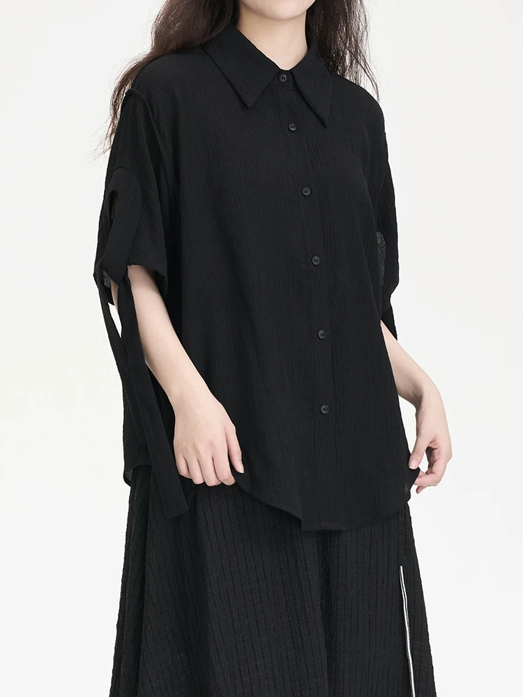 

Новая женская черная рубашка в китайском стиле с коротким рукавом, завязками на талии, летний топ из хлопка, удобный, дышащий, свободного кроя