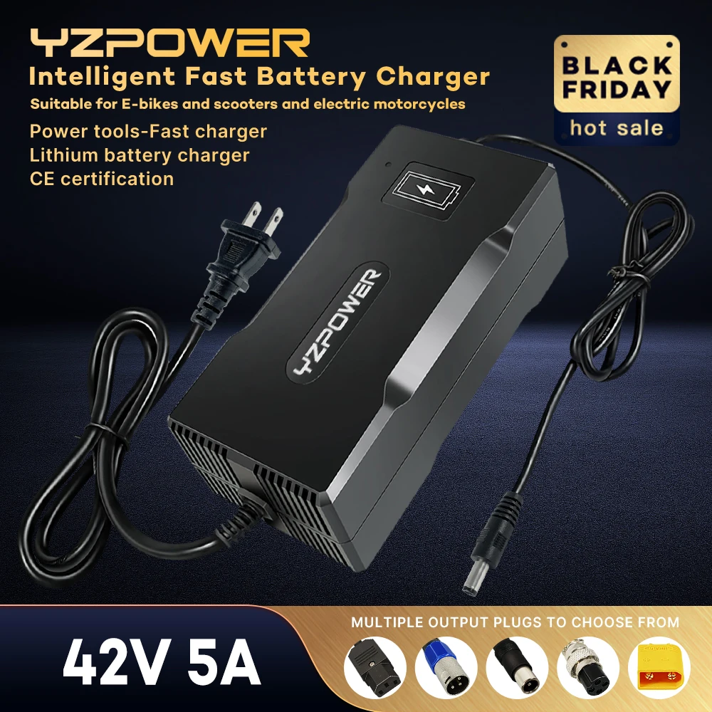 YZPOWER 42V 5A lithium battery charger 10S 36V intelligent charging charger input 110-240Vac with cooling fan