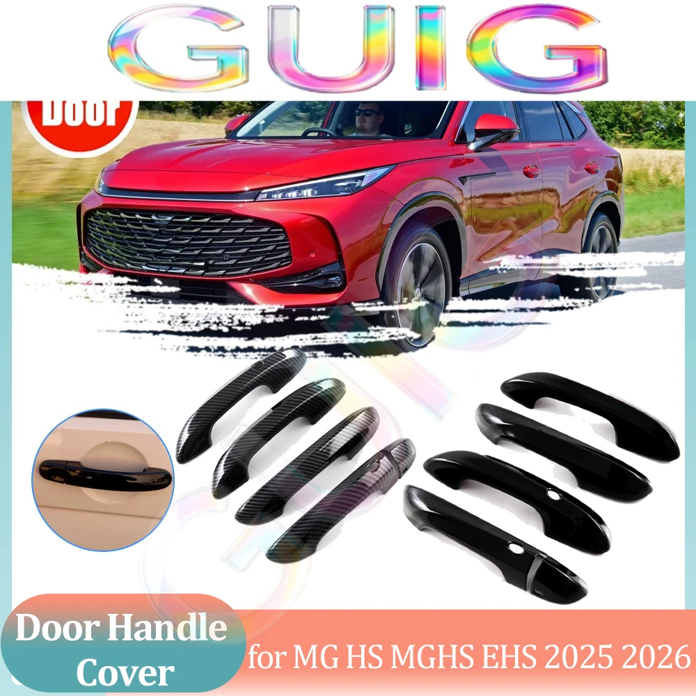 Car Handle Cover for MG HS MGHS EHS PHEV 2025 2026 ABS Carbon Fiber Black Door Sticker Trim Strip Cap Part Decor Accessories