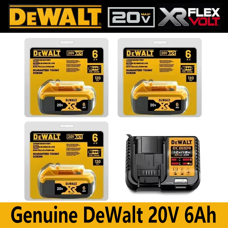 100% Genuine DEWALT 20V 6.0AH Battery DCB206, 20V 5Ah DCB205 With fast Charger , 20V lithium battery, Dewalt Power tool battery