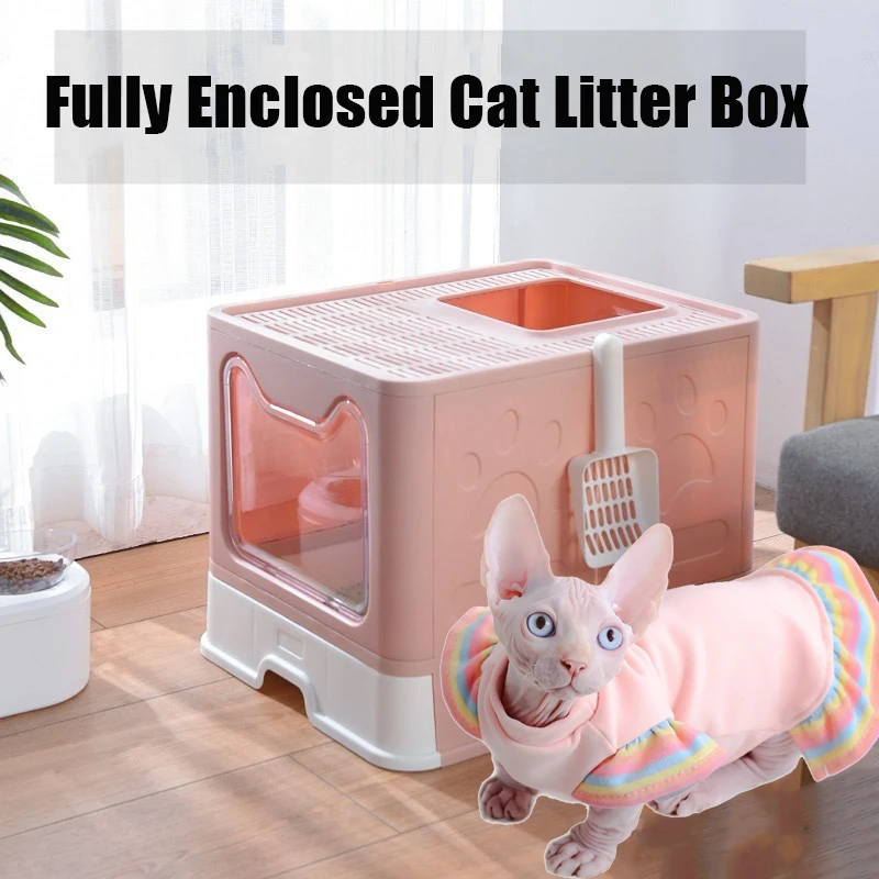 

Foldable Large Cat Litter Boxes Scoop Basin Cats Toilet Pets Training Fully Closed Portable Kitten Cleaning Products