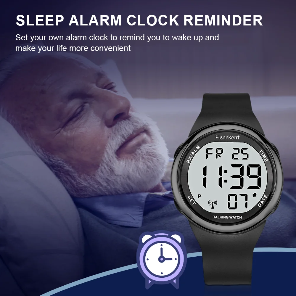 Reloj parlante para hombre ciego, pulsera electrónica Digital con alarma para personas con discapacidad visual o mayores, en inglés