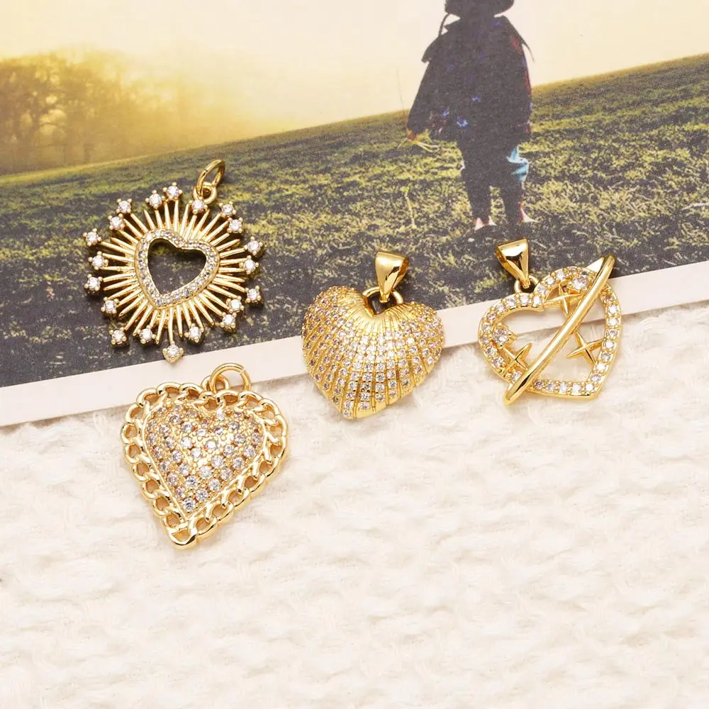 OCESRIO White Crystal Heart Pendant For Necklace Copper Gold Plated Planet Heart Handmade Jewelry Making Supplies Pdtb321