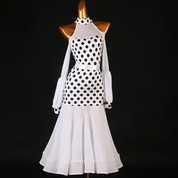 2026 New Girl Stage Costumes Long Sleeves Stand Competition Ballroom Dance Dresses Women's Prom Modern Match Suit Waltz Clothing