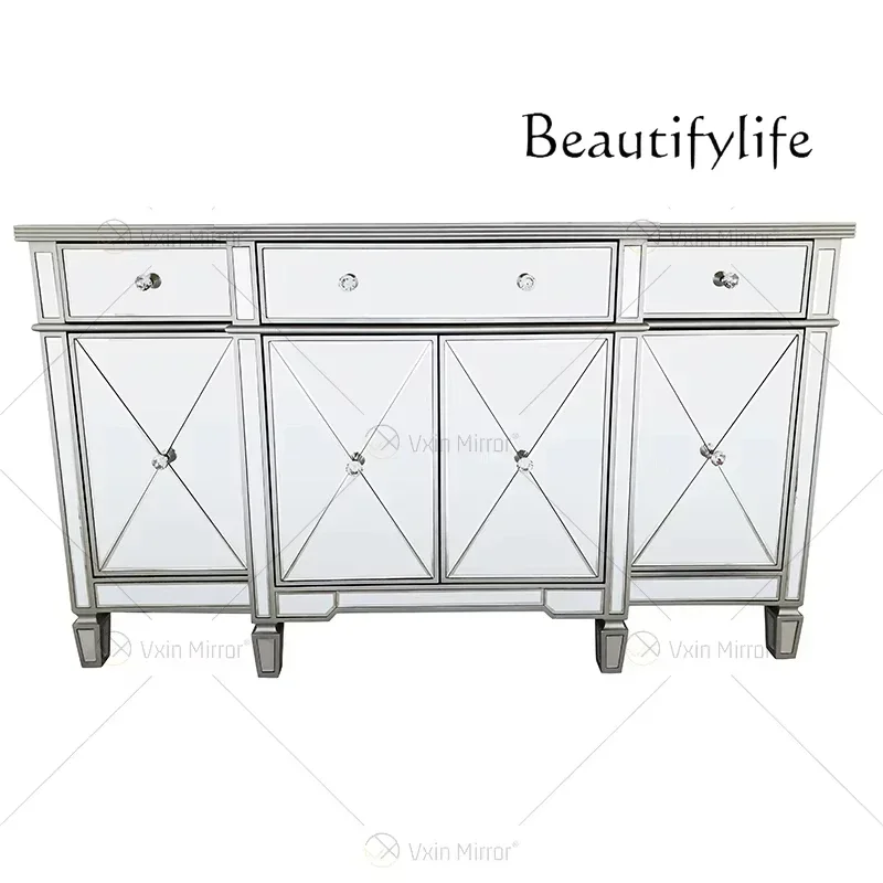 

dY BJ Champagne Silver Home Decor Mirored Cupboard Cabinet With Muti Drawers