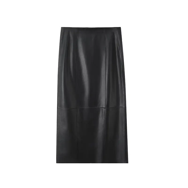 TFAFXY 2026 Spring Faux Leather Casual Solid Chic Women Suit Cami Slim Folds Vest Loose Midi Skirt New Fashion  Female Sets image 4